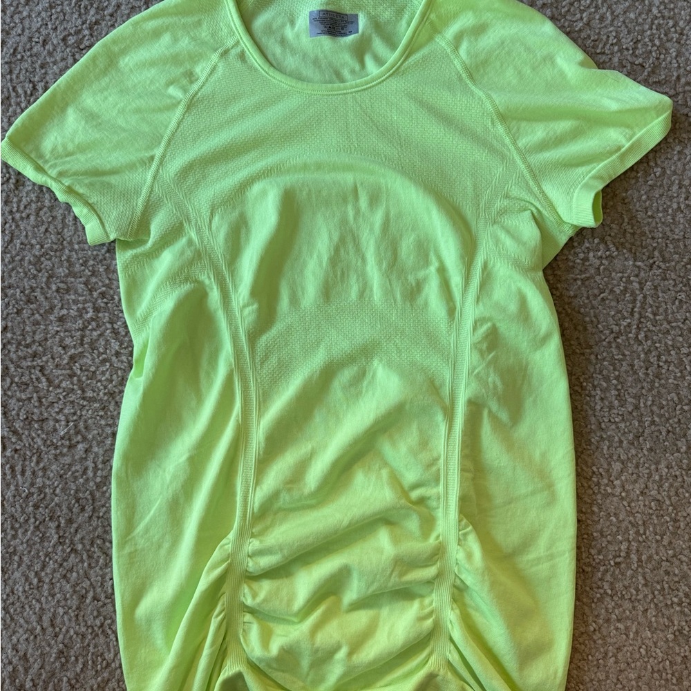 Athleta Neon Yellow Ruched Short Sleeve Top
